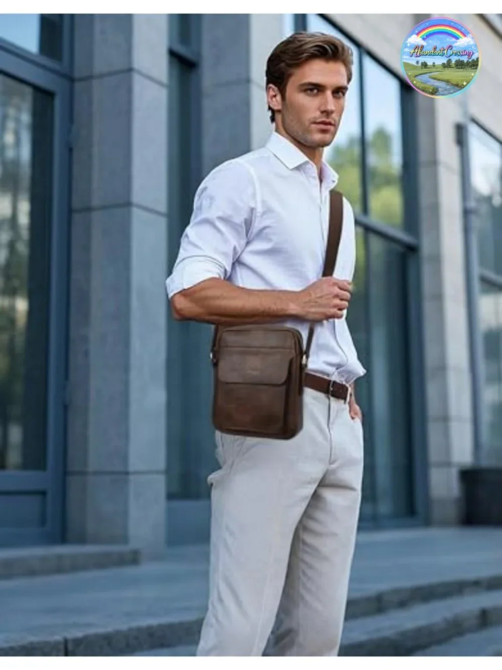 Vegan Leather Men's Messenger Crossbody Shoulder Sling Bag